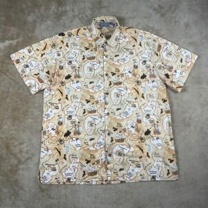 High Seas Trading Co Mens Large Pirate Map Hawaiian Shirt Cotton Made in USA Tan